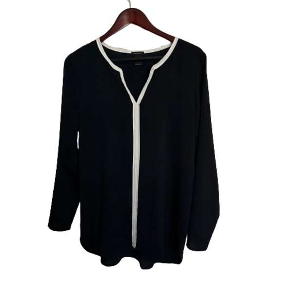 Ann Taylor Women's Small Black & White Long Sleeves Pullover V-neck Blouse Top - Picture 8 of 15